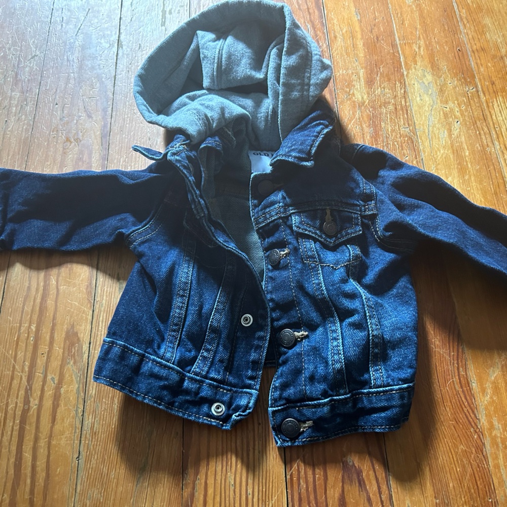 Old Navy baby boy 12 months jean jacket with gray hood